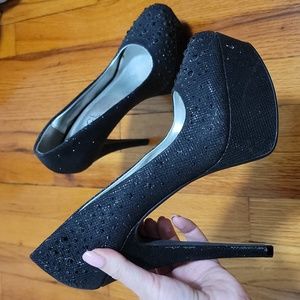Rouge Dance Club Glitter Black Crystals Dancers Platform Heels sz 9
